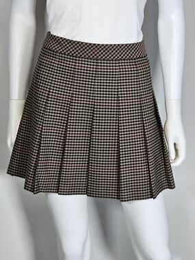 Sunday Best Light Brown Black & Red Pleated Gingham Mini Skirt Sz 8